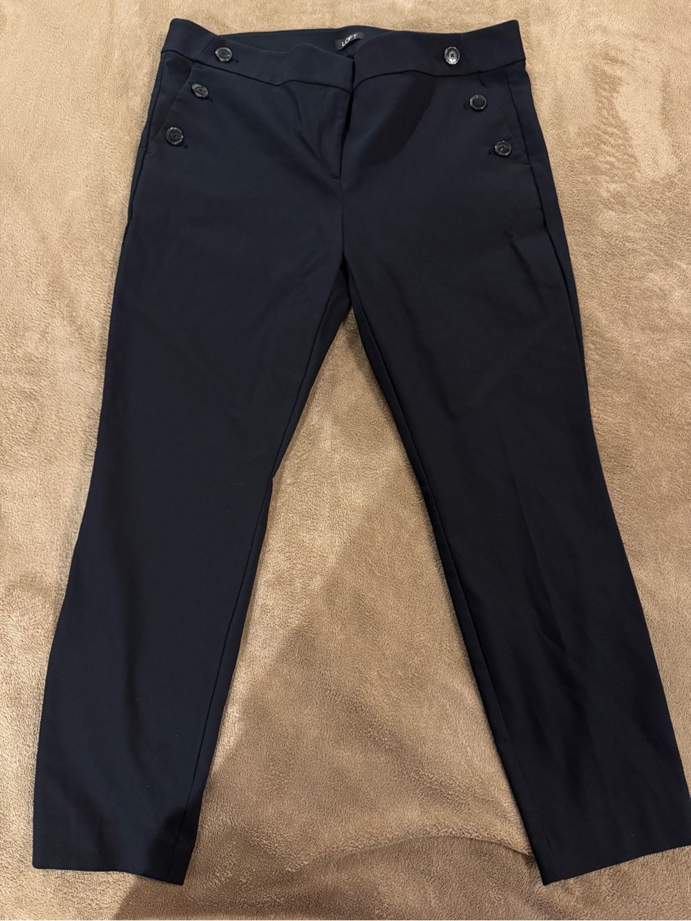 LOFT Black Skinny Sailor Button Ankle Pants Size 14